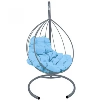 Подвесное кресло M-GROUP капля без ротанга серое, голубая подушка